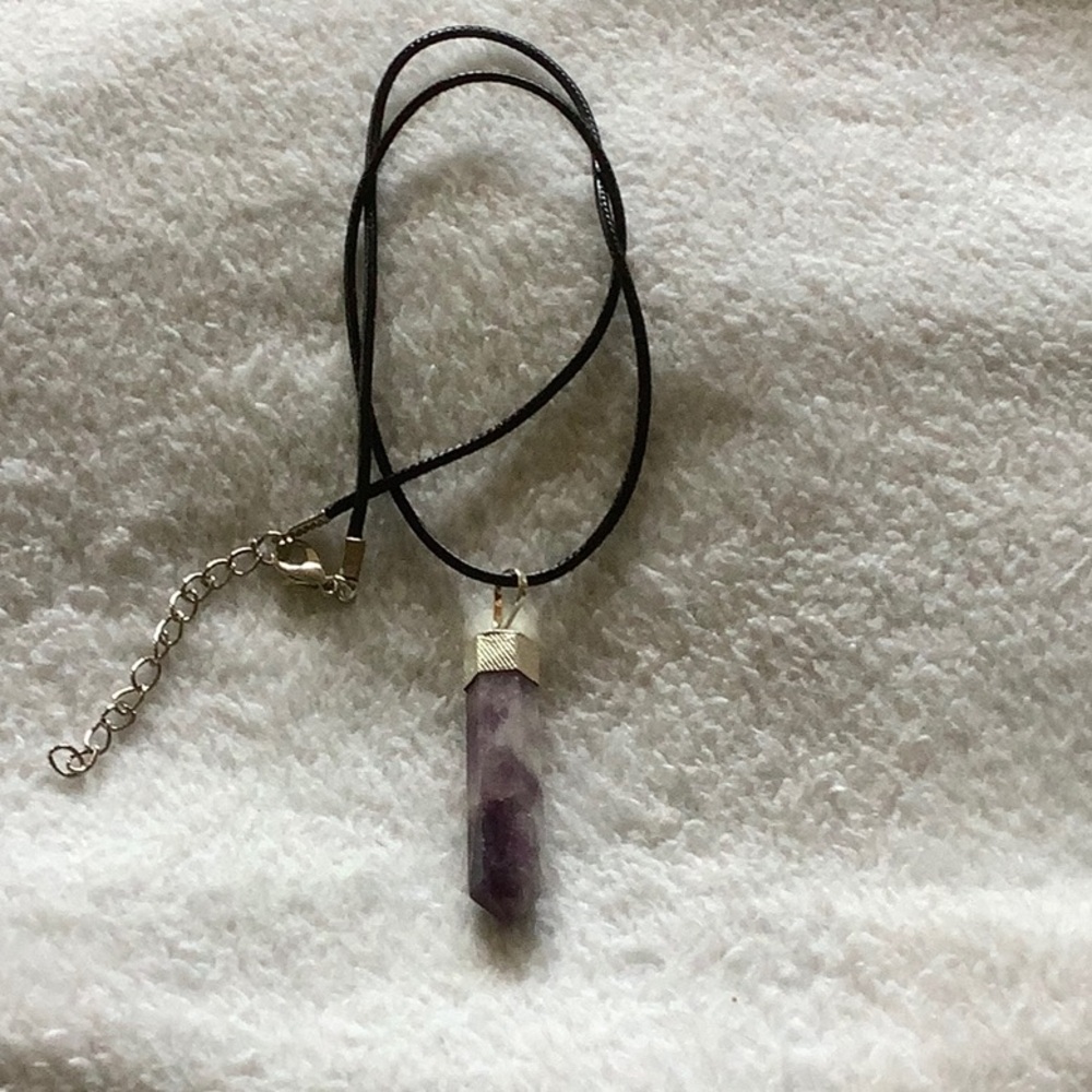 Purple and Silver Pendant Necklace with Amethyst Stone